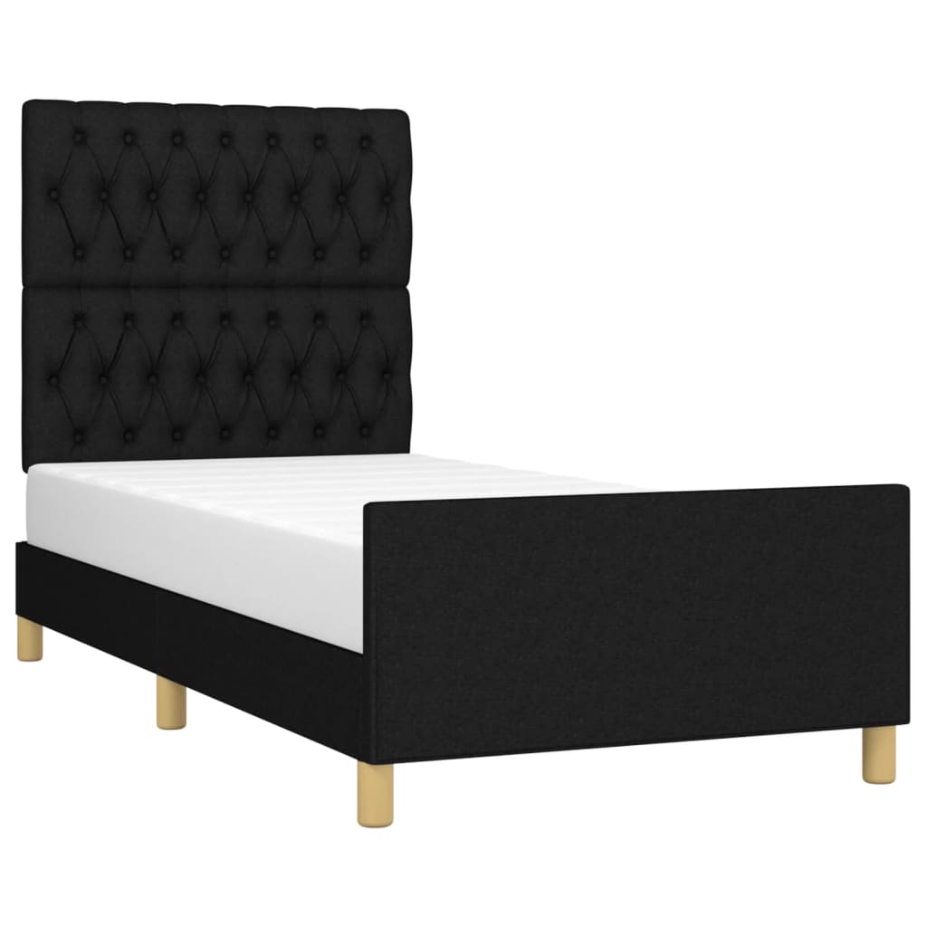 Estrutura de cama c/ cabeceira tecido 90x190 cm preto