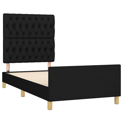 Estrutura de cama c/ cabeceira tecido 90x190 cm preto