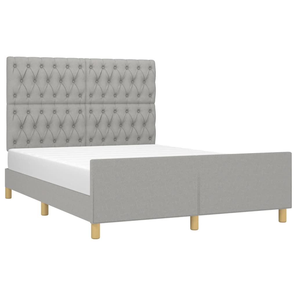 Estrutura de cama c/ cabeceira 140x190 cm tecido cinza-claro