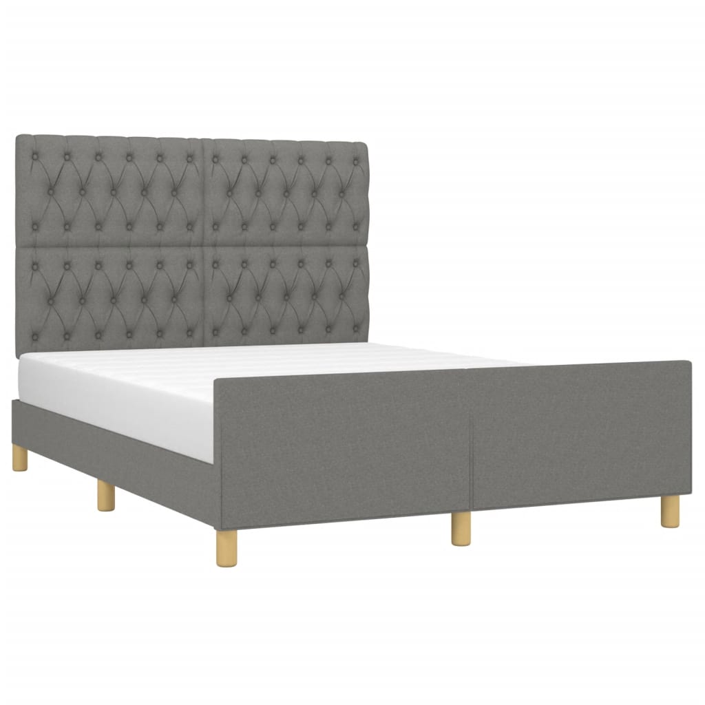 Estrutura de cama c/ cabeceira 140x190cm tecido cinza-escuro