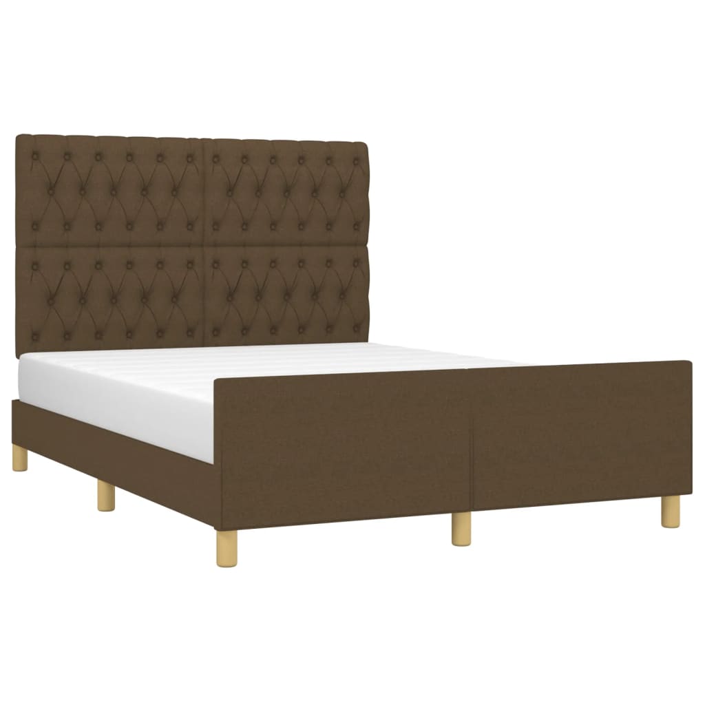 Estrutura de cama c/ cabeceira 140x190cm tecido castanho-escuro