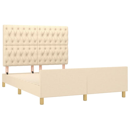 Estrutura de cama c/ cabeceira tecido cor creme 140x190 cm