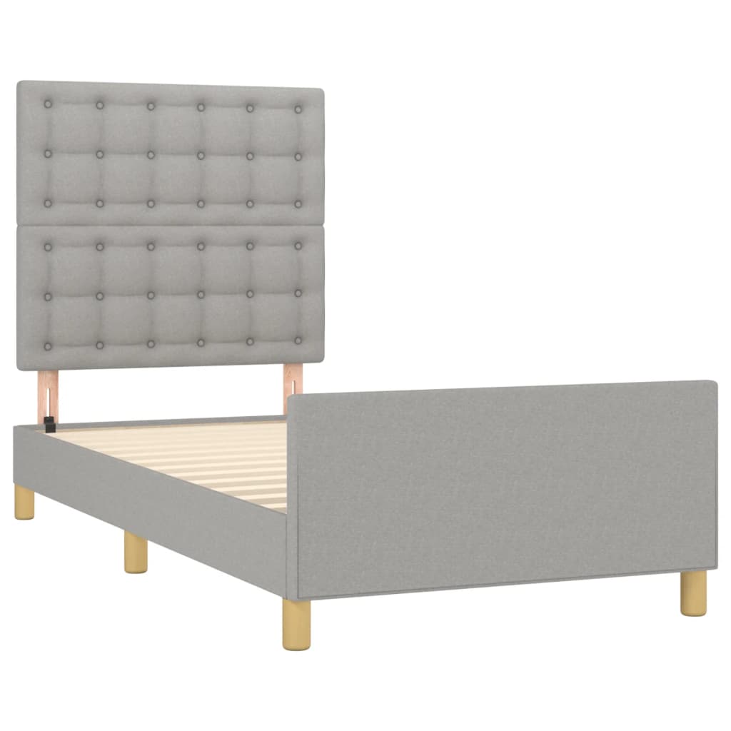 Estrutura de cama c/ cabeceira tecido 90x190 cm cinza-claro