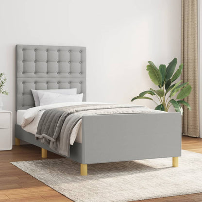 Estrutura de cama c/ cabeceira tecido 90x190 cm cinza-claro