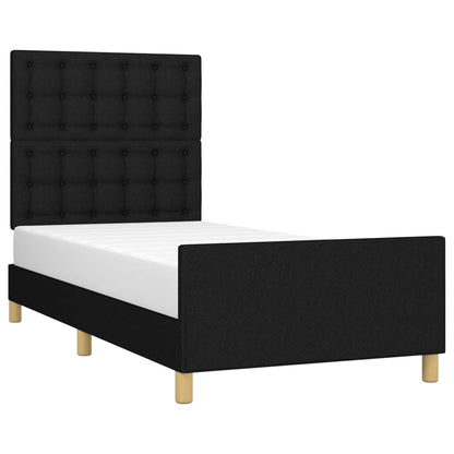 Estrutura de cama c/ cabeceira tecido 90x190 cm preto