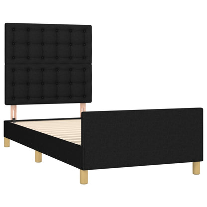 Estrutura de cama c/ cabeceira tecido 90x190 cm preto