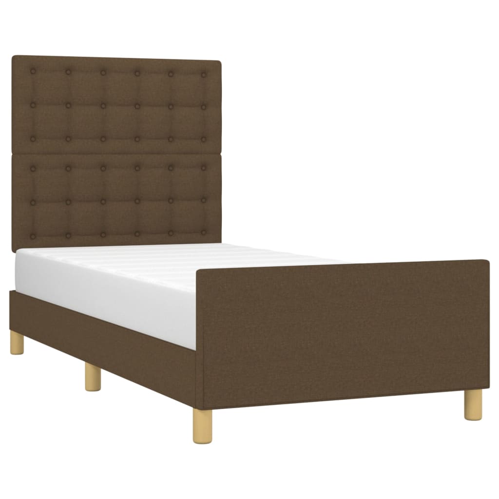 Estrutura de cama c/ cabeceira 90x190 cm tecido castanho-escuro