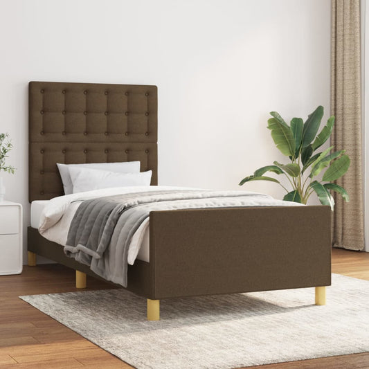 Estrutura de cama c/ cabeceira 90x190 cm tecido castanho-escuro