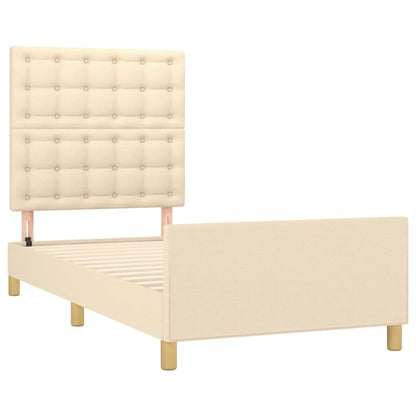 Estrutura de cama c/ cabeceira tecido cor creme 90x190 cm