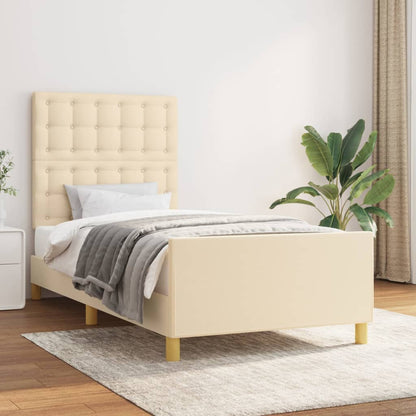 Estrutura de cama c/ cabeceira 100x200 cm tecido cor creme