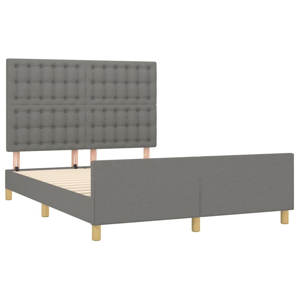 Estrutura de cama c/ cabeceira 140x190cm tecido cinza-escuro