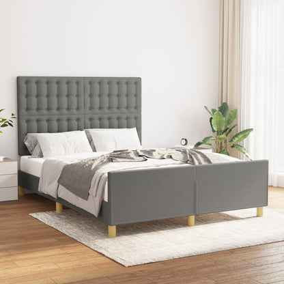 Estrutura de cama c/ cabeceira 140x190cm tecido cinza-escuro