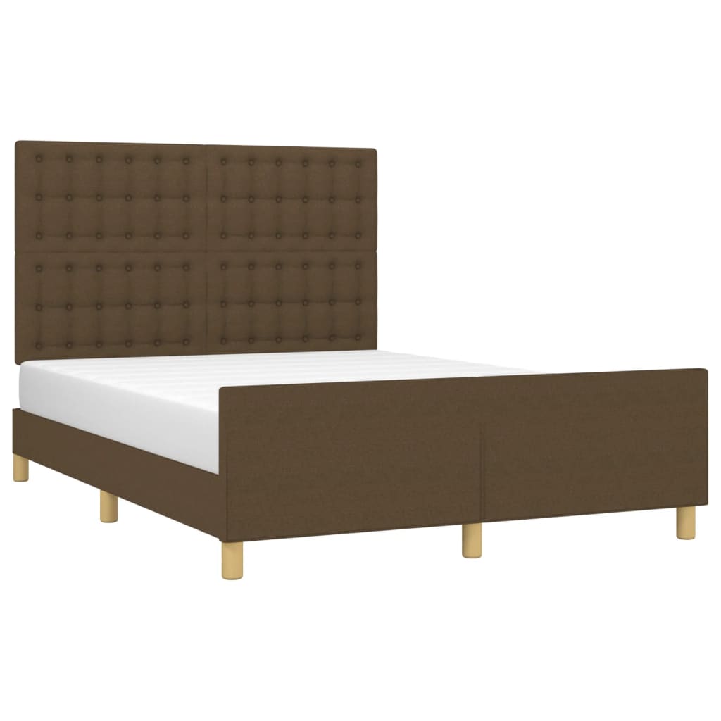 Estrutura de cama c/ cabeceira 140x190cm tecido castanho-escuro