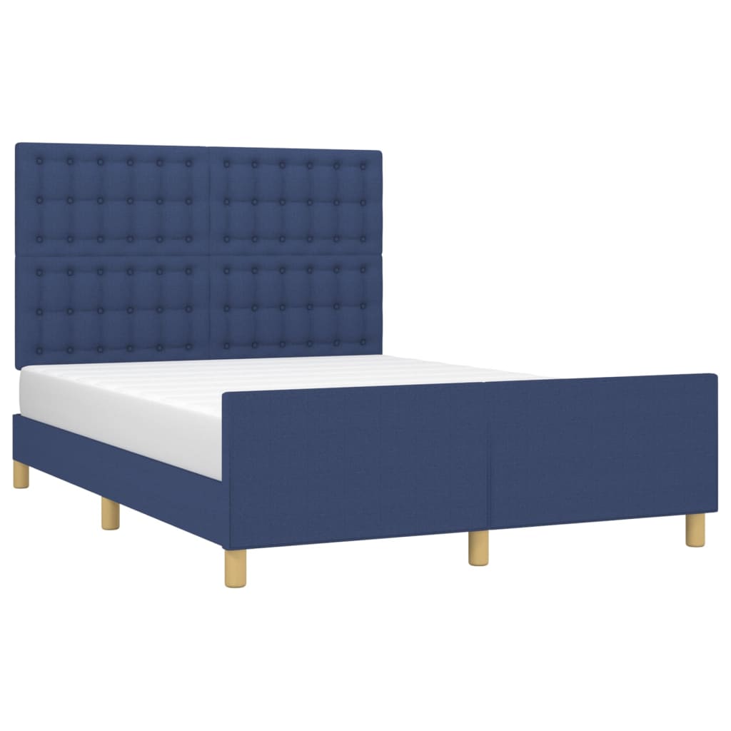 Estrutura de cama c/ cabeceira 140x190 cm tecido azul