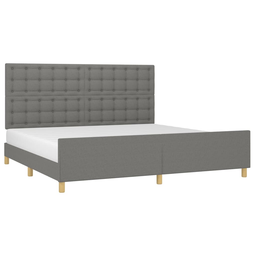 Estrutura cama com cabeceira 200x200 cm tecido cinzento-escuro