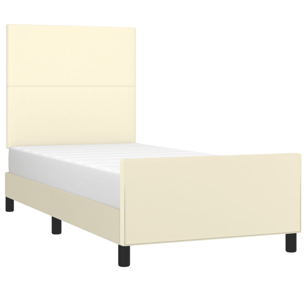 Estrutura de cama c/ cabeceira couro artificial 80x200 cm creme