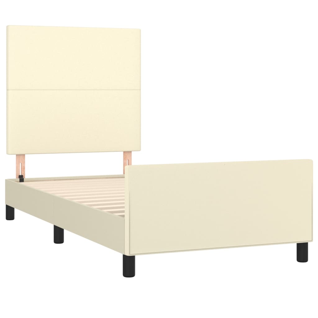 Estrutura de cama c/ cabeceira couro artificial 80x200 cm creme