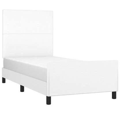 Estrutura de cama c/ cabeceira couro artificial 90x190cm branco