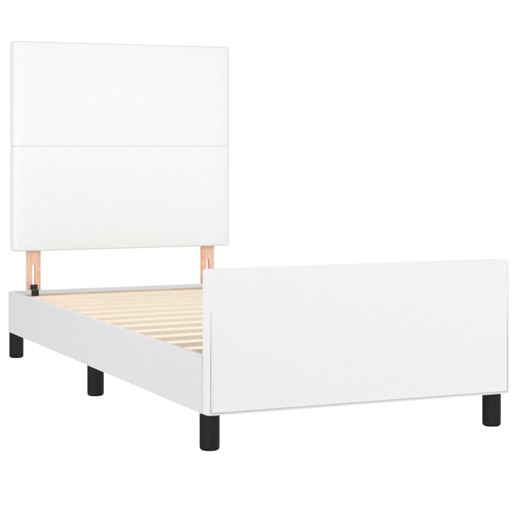 Estrutura de cama c/ cabeceira couro artificial 90x190cm branco