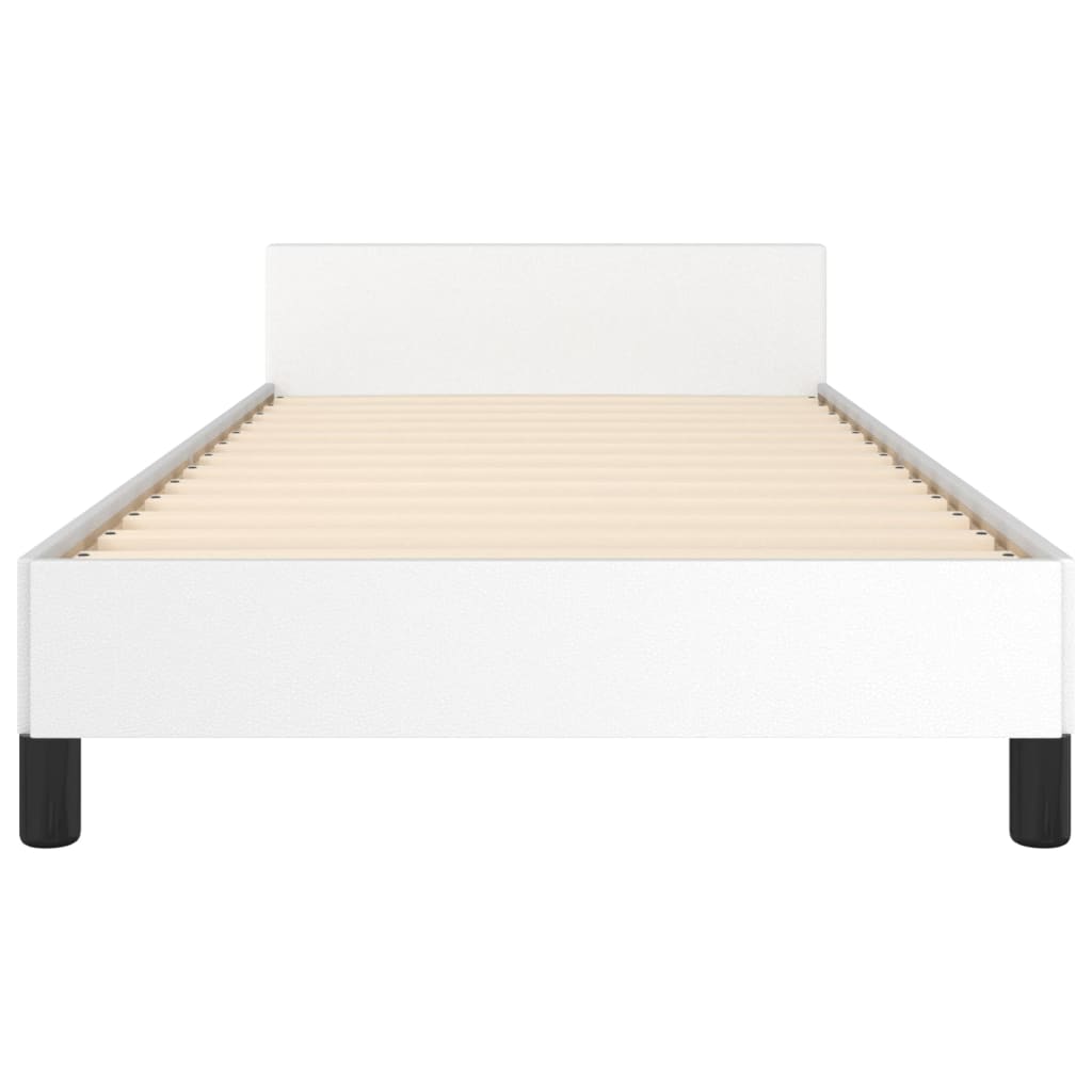 Estrutura de cama c/ cabeceira couro artificial 90x190cm branco