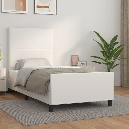 Estrutura de cama c/ cabeceira couro artificial 90x190cm branco