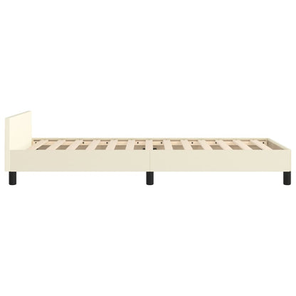 Estrutura de cama c/ cabeceira couro artificial 90x190 cm creme