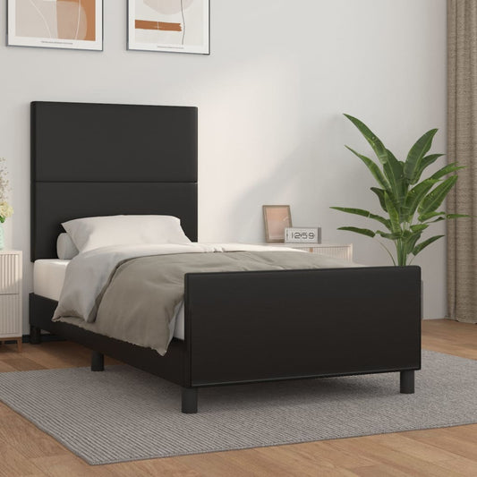 Estrutura cama c/ cabeceira 90x200 cm couro artificial preto