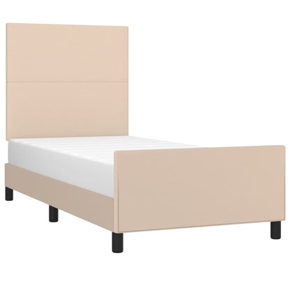 Estrutura cama cabeceira 90x200 cm couro artificial cappuccino