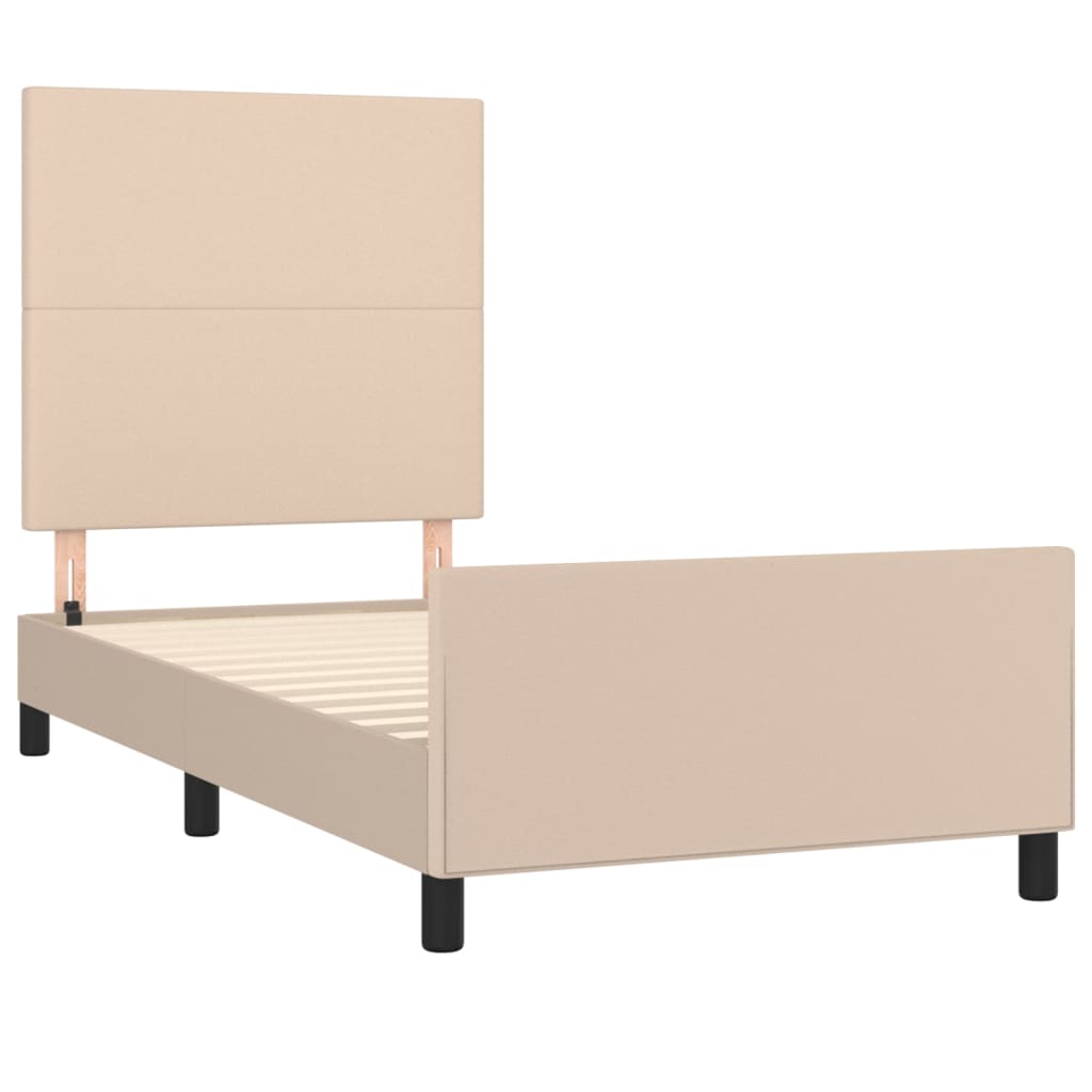 Estrutura cama cabeceira 100x200 cm couro artificial cappuccino