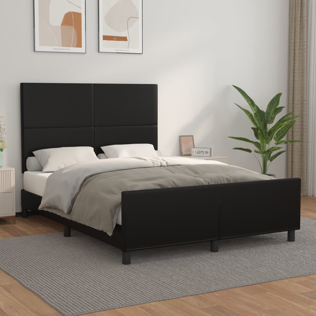 Estrutura cama c/ cabeceira 140x190 cm couro artificial preto