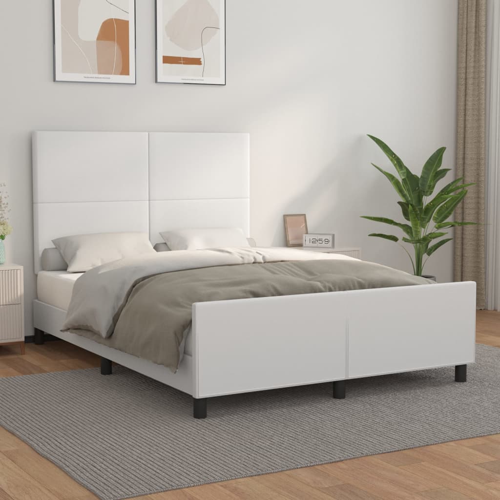 Estrutura cama c/ cabeceira 140x200 cm couro artificial branco