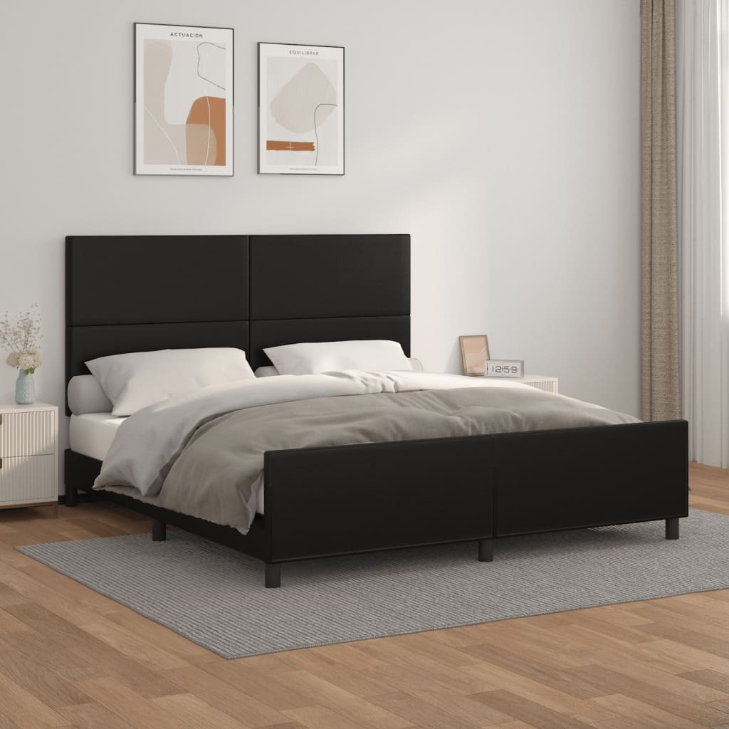 Estrutura cama c/ cabeceira 160x200 cm couro artificial preto