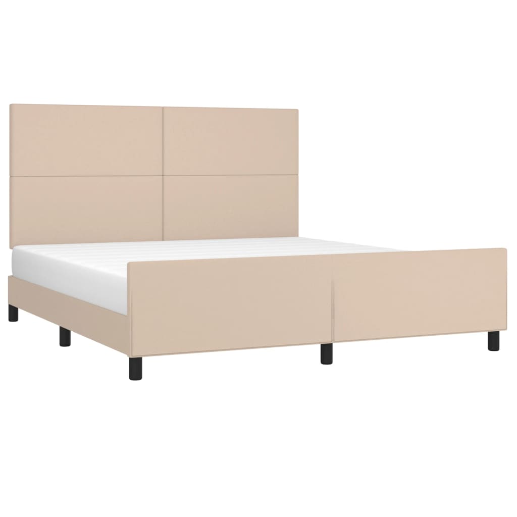 Estrutura cama cabeceira 160x200 cm couro artificial cappuccino