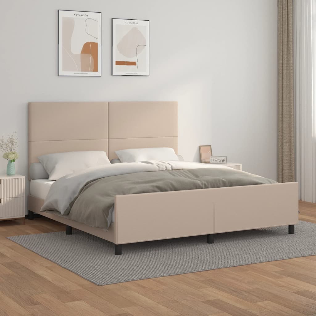 Estrutura cama cabeceira 160x200 cm couro artificial cappuccino