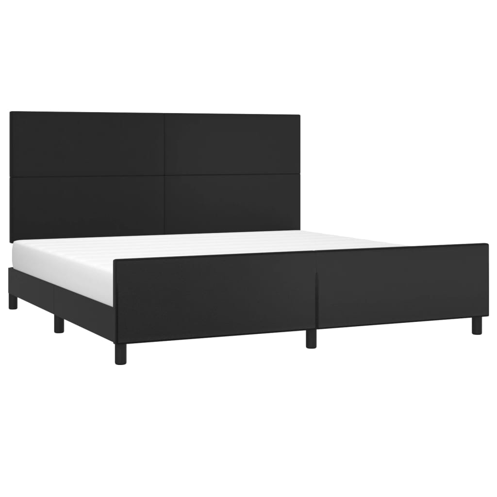 Estrutura cama c/ cabeceira 200x200 cm couro artificial preto