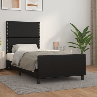 Estrutura de cama c/ cabeceira couro artificial 80x200 cm preto