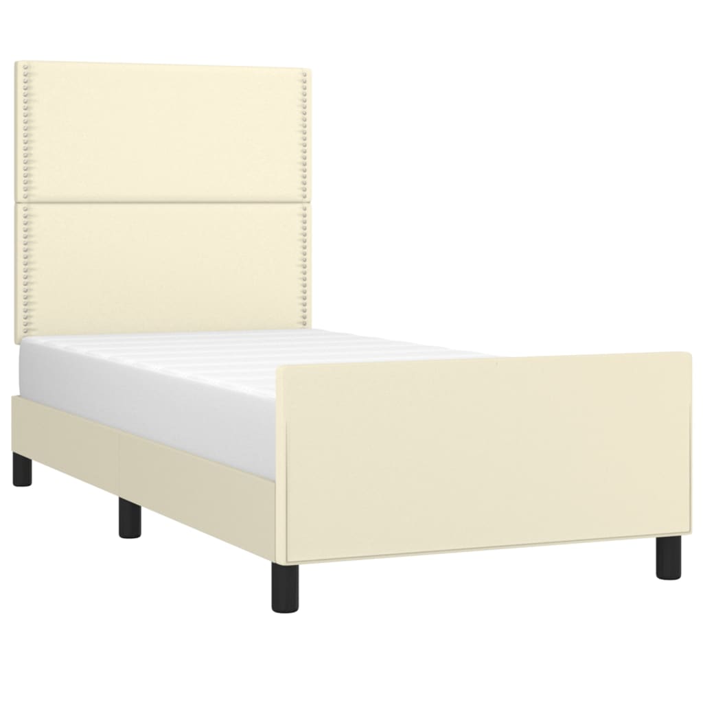 Estrutura de cama c/ cabeceira couro artificial 80x200 cm creme