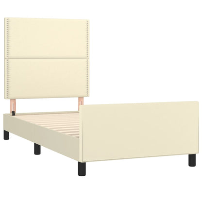 Estrutura de cama c/ cabeceira couro artificial 80x200 cm creme