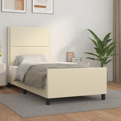 Estrutura de cama c/ cabeceira couro artificial 80x200 cm creme