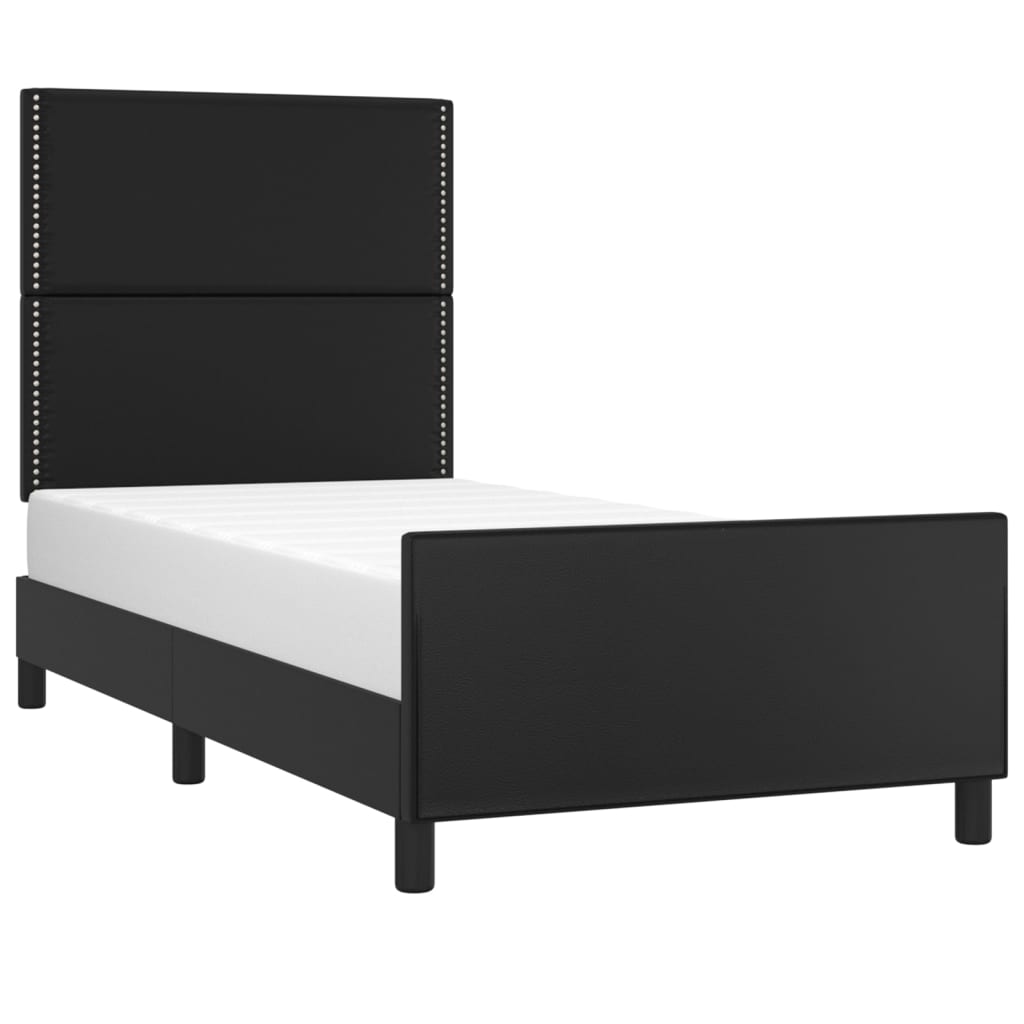 Estrutura de cama c/ cabeceira 90x190 cm couro artificial preto