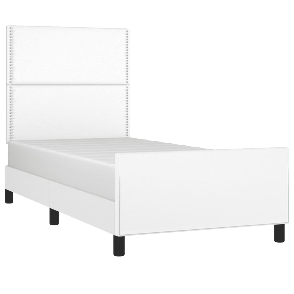 Estrutura de cama c/ cabeceira couro artificial 90x190cm branco