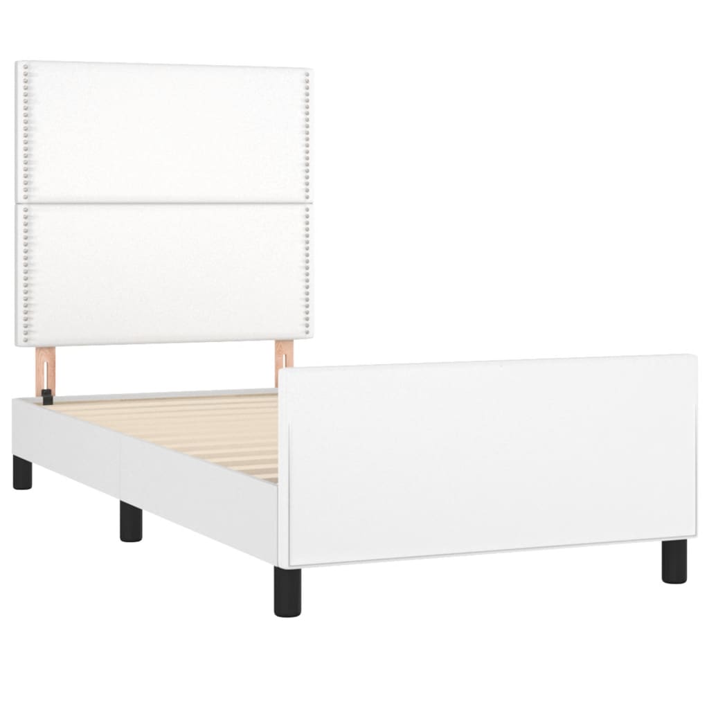 Estrutura de cama c/ cabeceira couro artificial 90x190cm branco