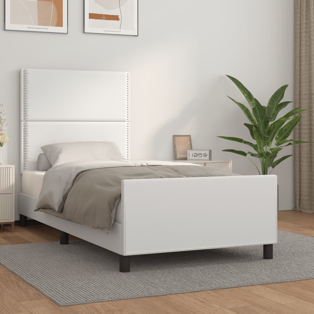 Estrutura de cama c/ cabeceira couro artificial 90x190cm branco