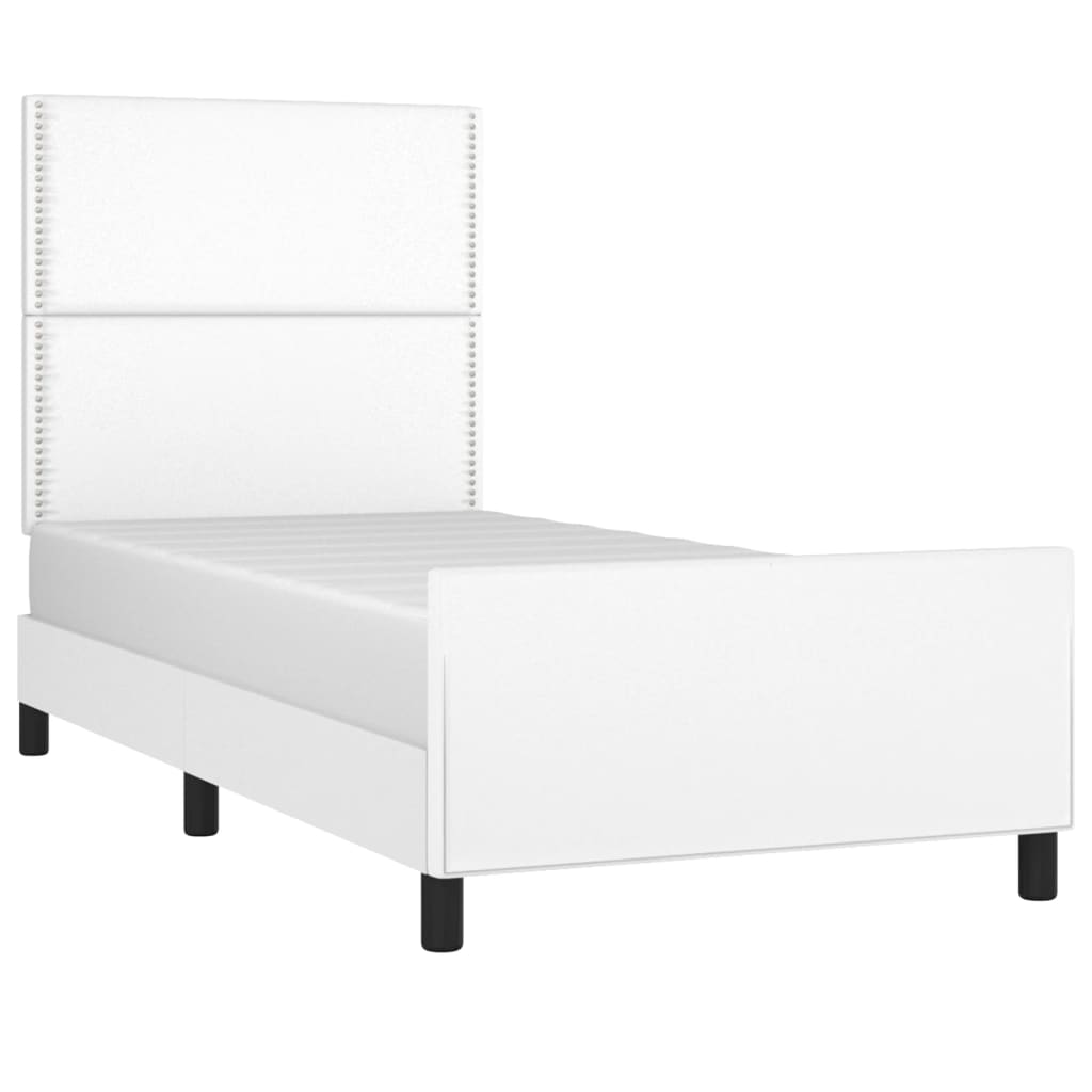 Estrutura cama c/ cabeceira 90x200 cm couro artificial branco