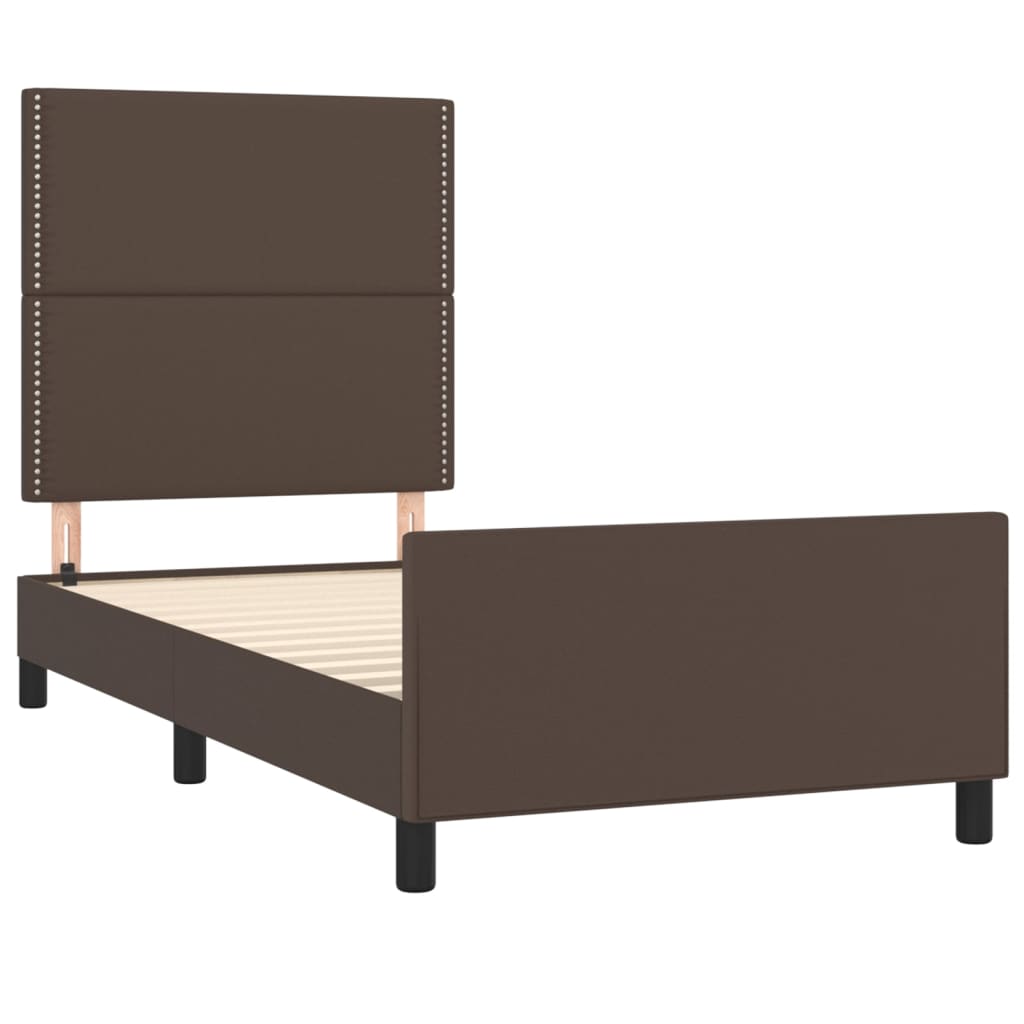 Estrutura cama c/ cabeceira 90x200 cm couro artificial castanho