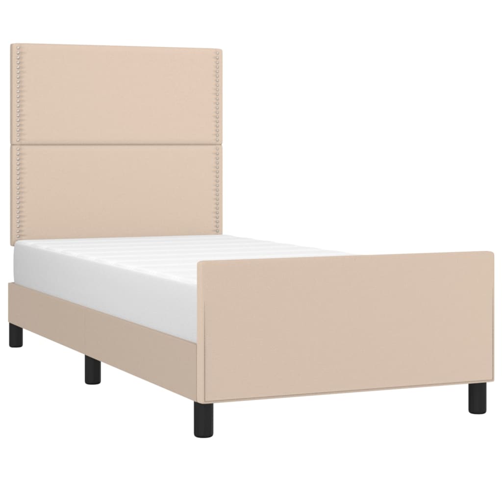 Estrutura cama cabeceira 90x200 cm couro artificial cappuccino