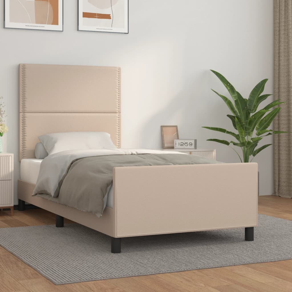 Estrutura cama cabeceira 90x200 cm couro artificial cappuccino