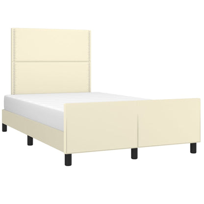 Estrutura de cama c/ cabeceira couro artificial 120x200cm creme