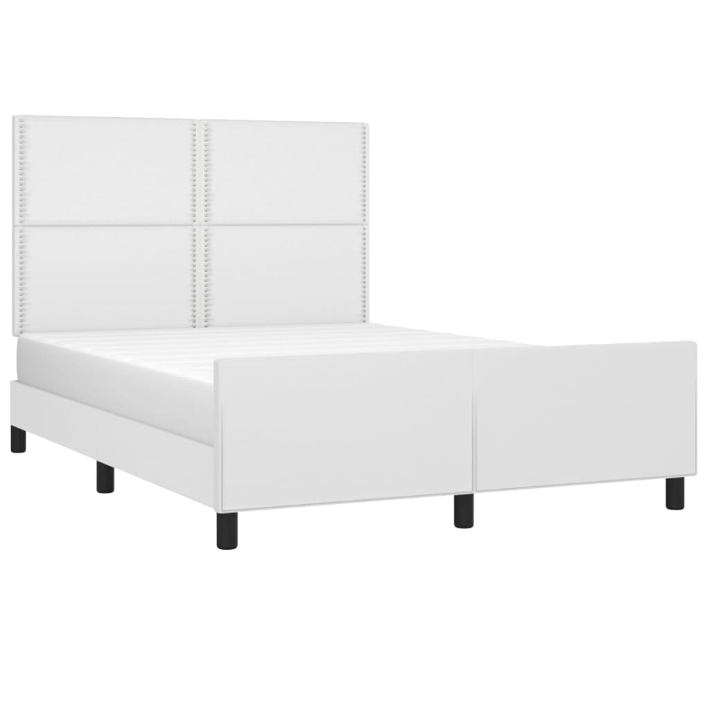 Estrutura cama c/ cabeceira couro artificial 140x190 cm branco