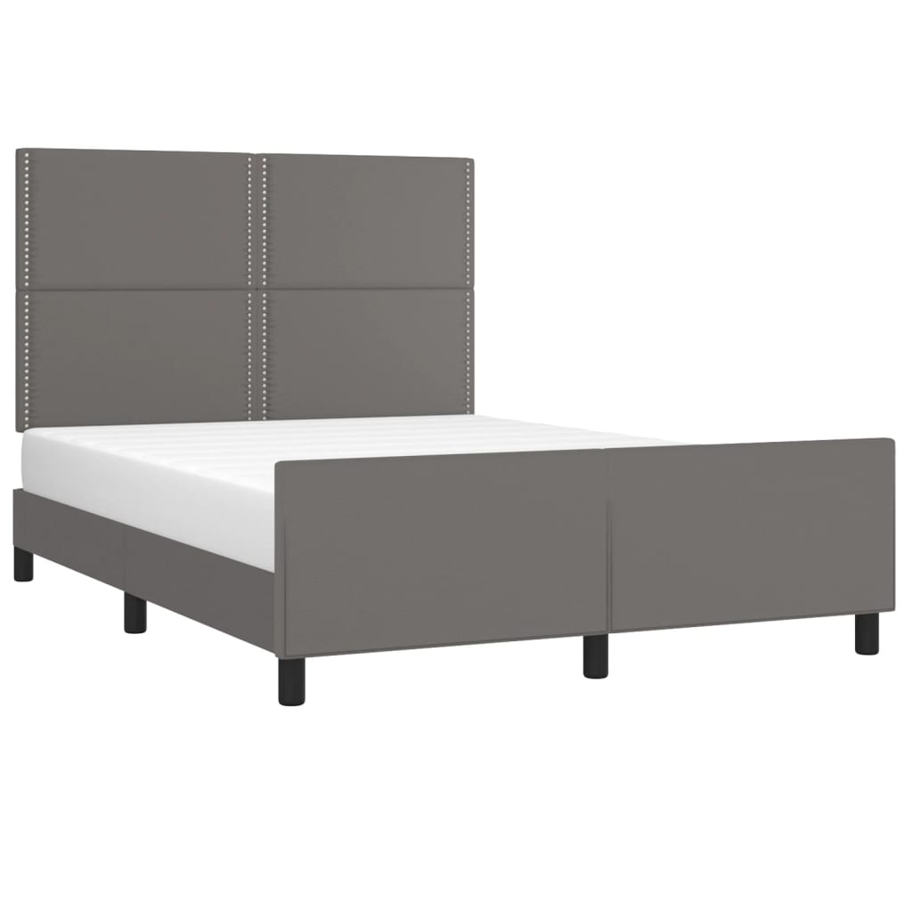 Estrutura cama c/ cabeceira 140x190cm couro artificial cinzento